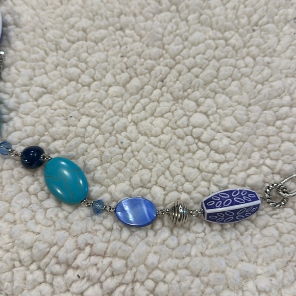 Premier Designs Blue Lagoon Turquoise Beaded Necklace Purple Silver Tone - Picture 3 of 10